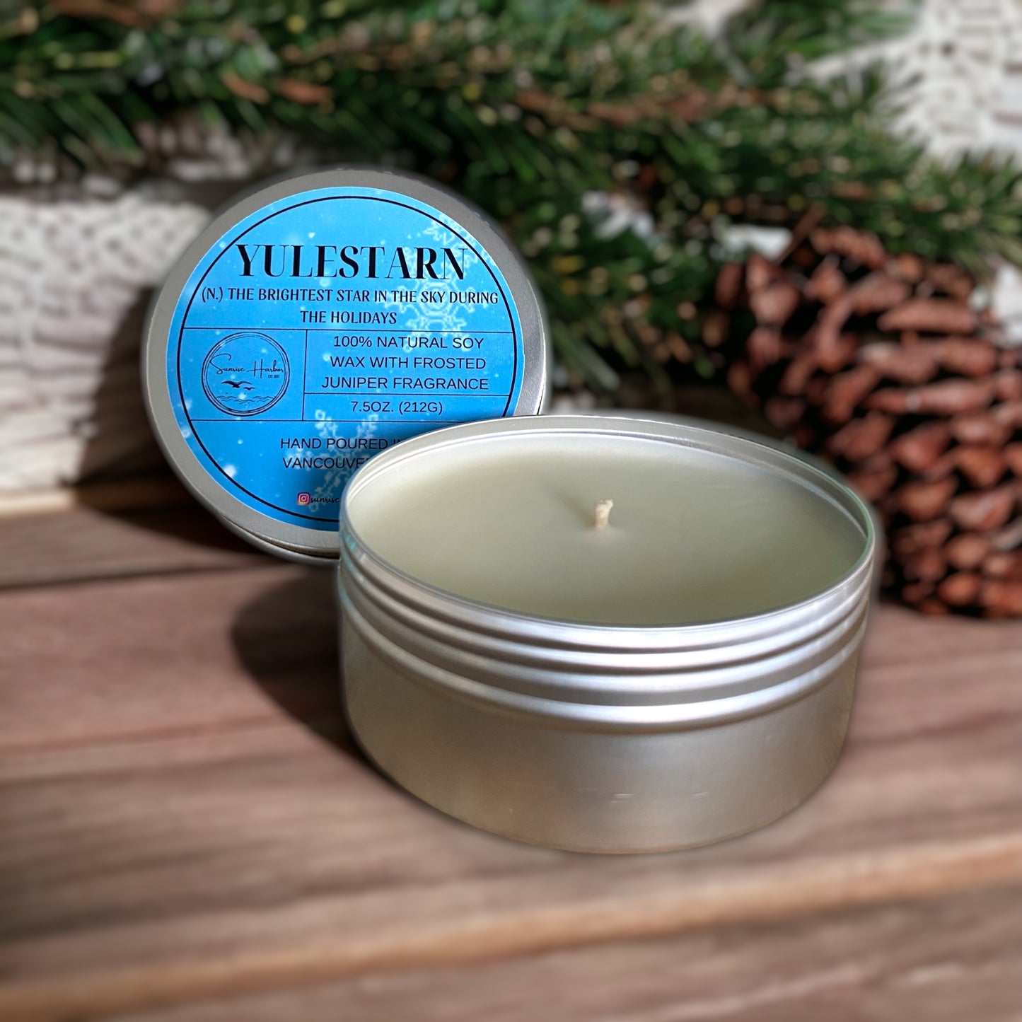 100% Soy Wax Scented Candle: Yulestarn (Frosted Juniper)