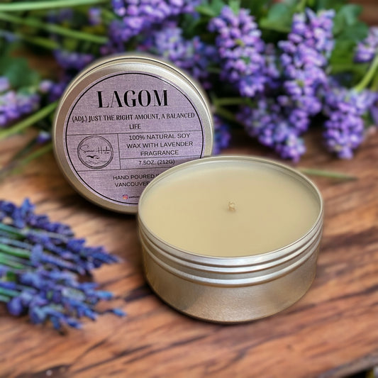 100% Soy Wax Scented Candle: Lagom (Lavender)