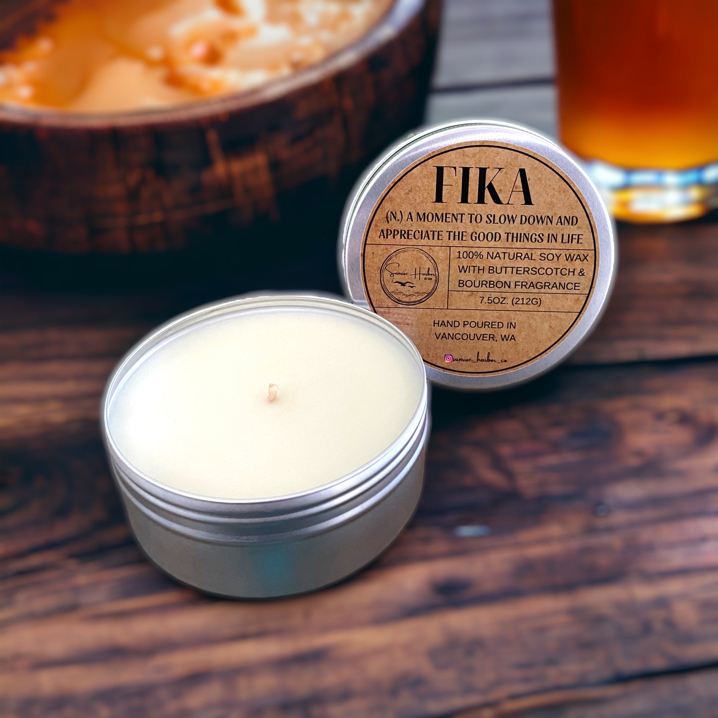 100% Soy Wax Scented Candle: Fika (Butterscotch & Bourbon)