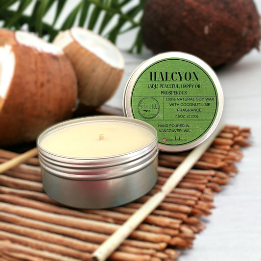 100% Soy Wax Scented Candle: Halcyon (Coconut Lime)