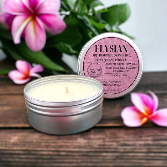 100% Soy Wax Scented Candle: Elysian (Plumeria)