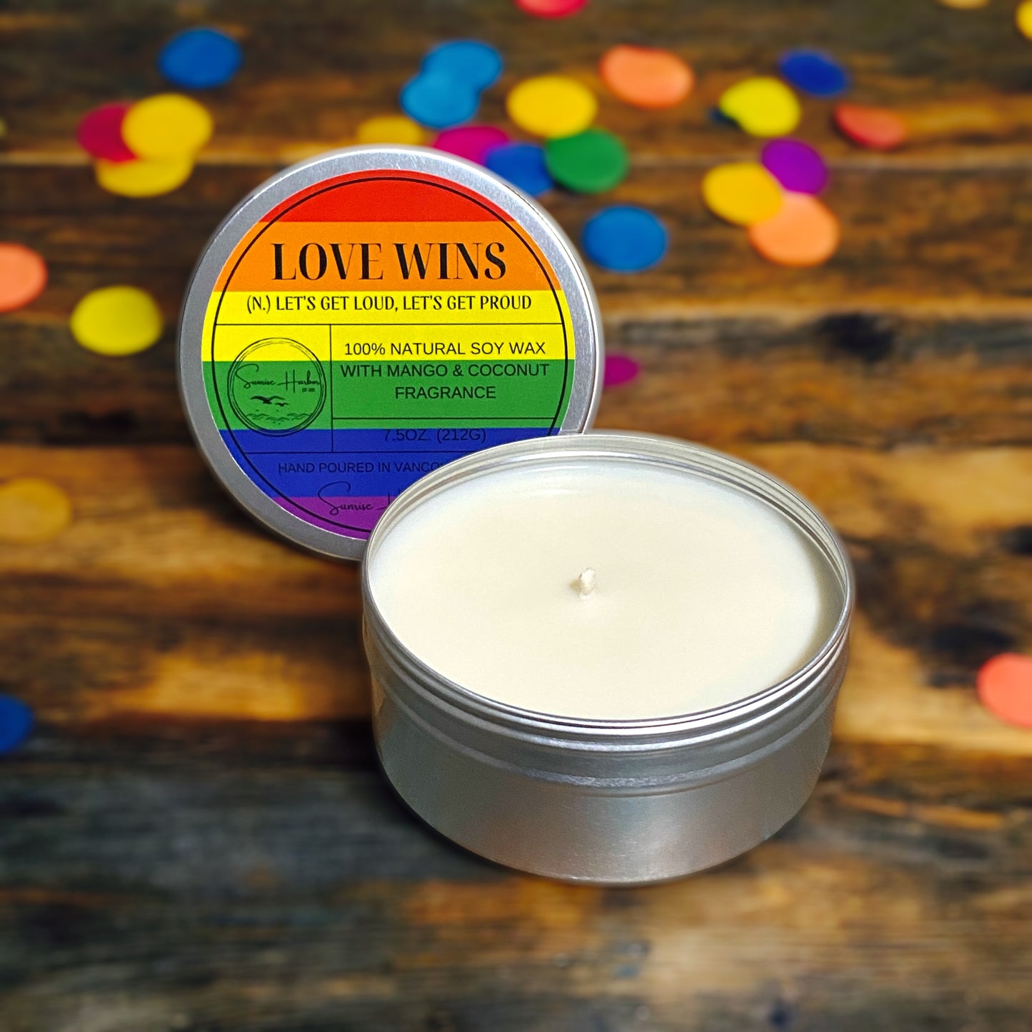 100% Soy Wax Scented Candle: Love Wins (Mango Coconut), LGBTQ, Pride