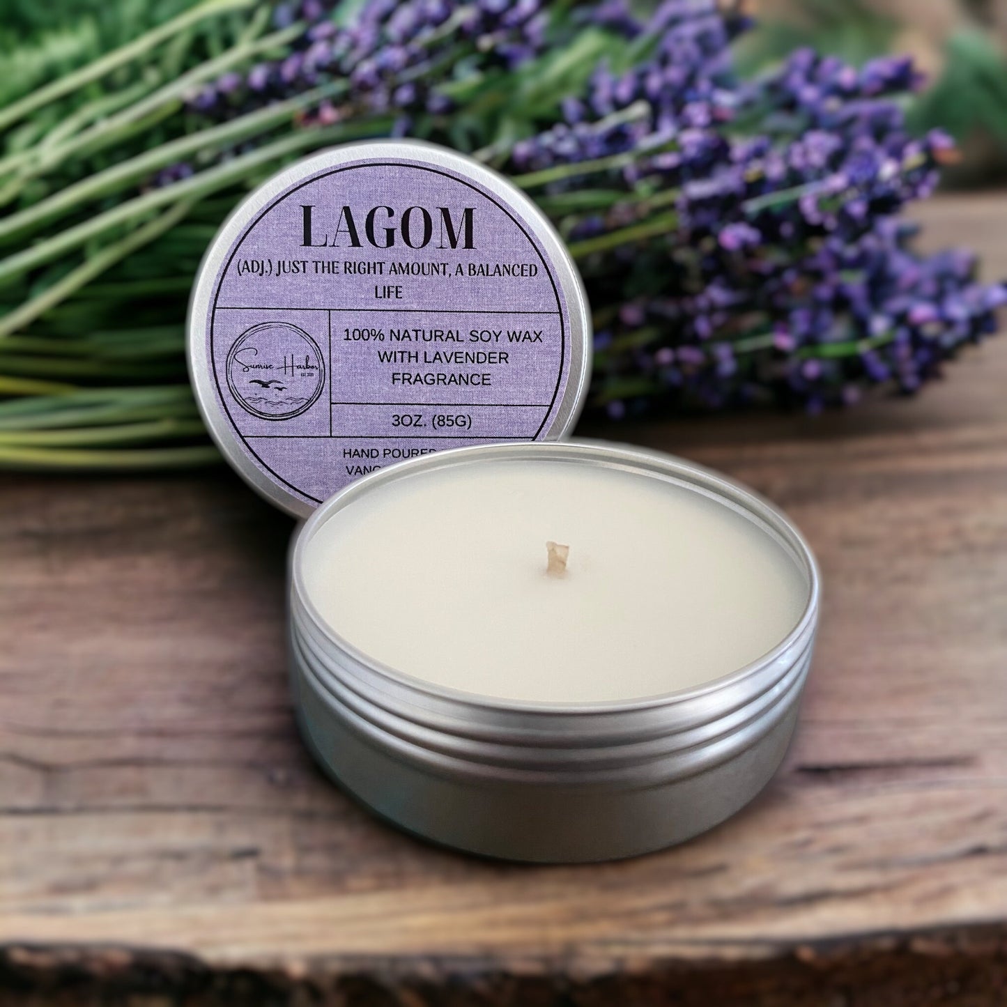 100% Soy Wax Scented Candle: Lagom (Lavender)