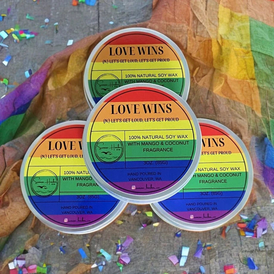 100% Soy Wax Scented Candle: Love Wins (Mango Coconut), LGBTQ, Pride